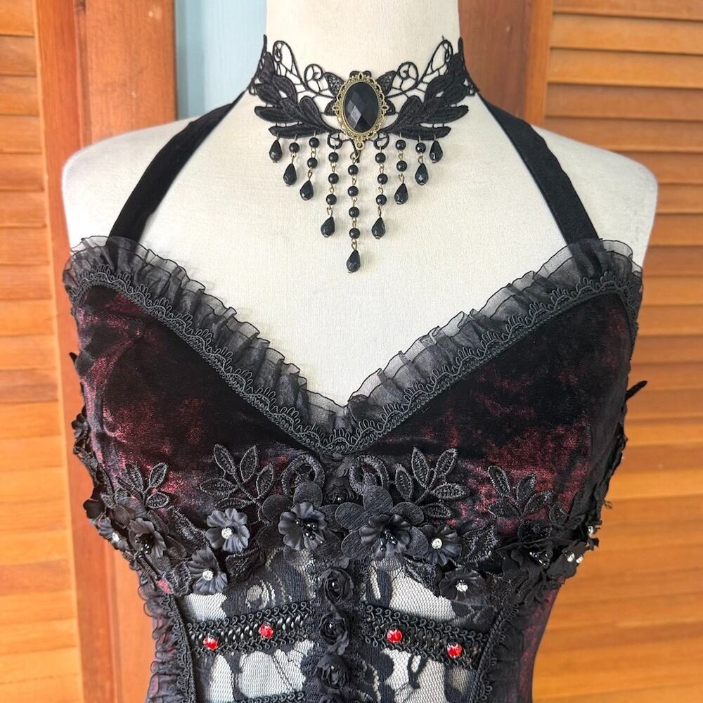 Devil Fashion Gothic Victorian Vampire Vkei Murderous Intents Velvet Dress - Picture 3 of 17